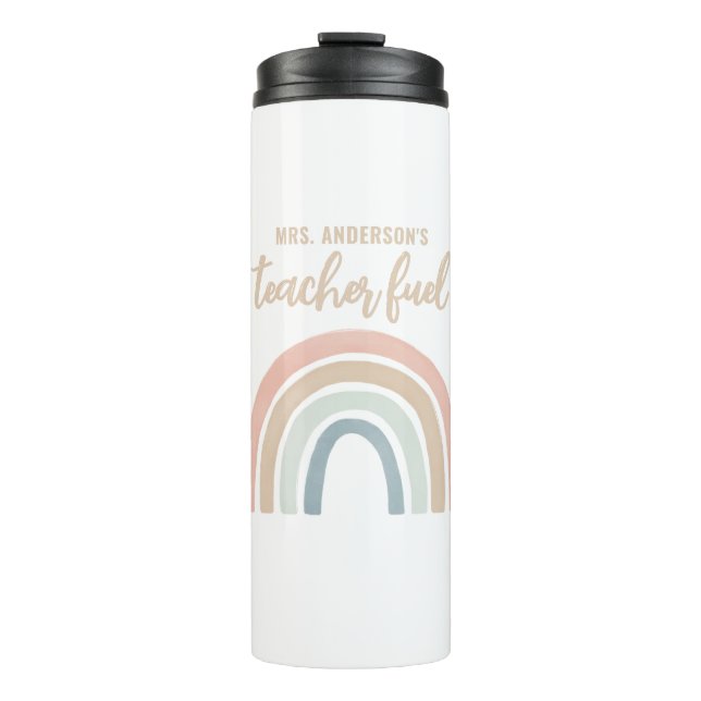 Teacher Fuel Pastel Rainbow Teacher Appreciation Thermal Tumbler (Front)