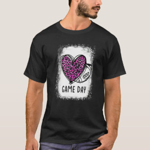 Teacher Fun Game Day With Pink Leopard Heart Footb T-Shirt