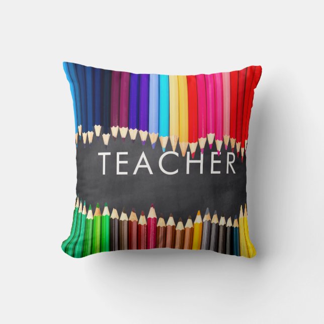 Teacher Gift Bright Pencils Chalkboard Cushion (Front)