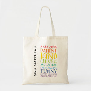 TEACHER GIFT colourful rainbow uplifting word stac Tote Bag