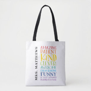 TEACHER GIFT colourful rainbow uplifting word stac Tote Bag