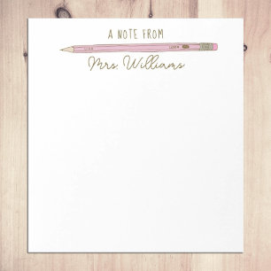 Teacher Gift Custom Illustrated Pink Pencil Notepad