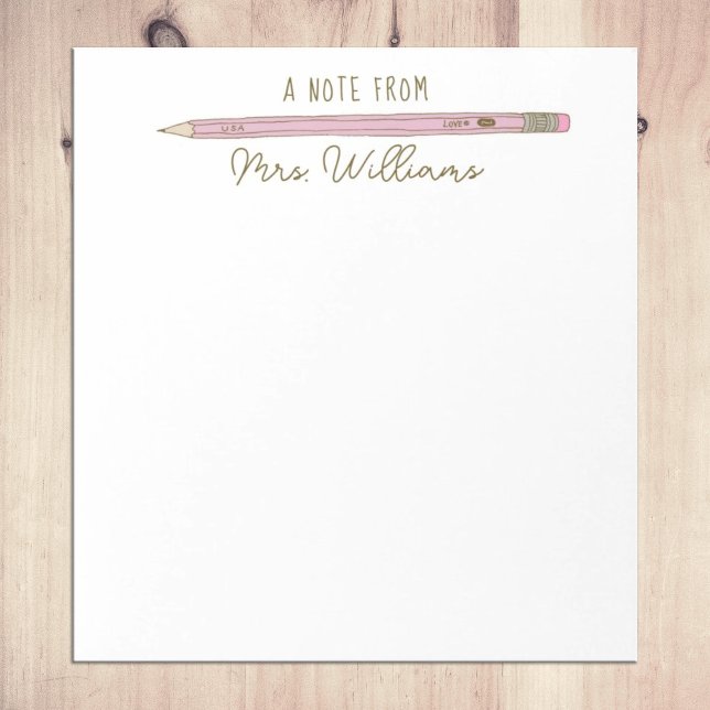 Teacher Gift Custom Illustrated Pink Pencil Notepad (Creator Uploaded)