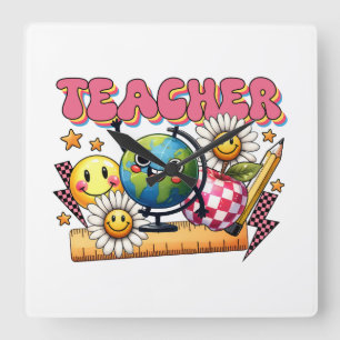 Teacher Gift   Floral Teacher Square Wall Clock