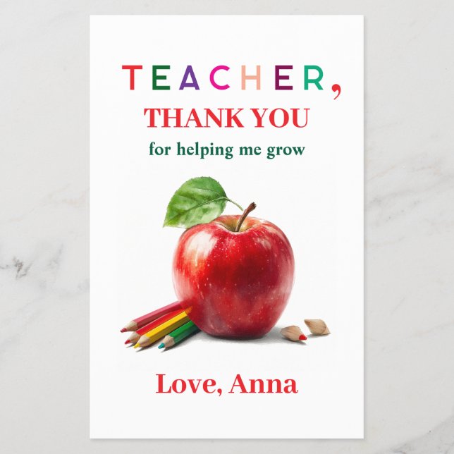 Teacher Gift - Flyer with Thank You Message (Front)