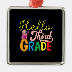 Teacher Gift   Hello Third Grade Metal Ornament
