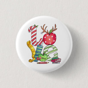 Teacher Gift   Love Pencil Apple 3 Cm Round Badge