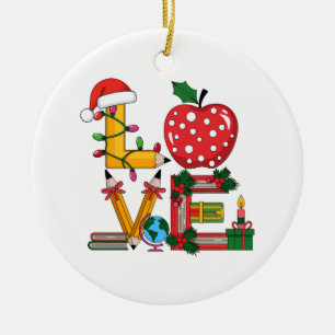 Teacher Gift Love Pencil Apple Books Ceramic Ornament