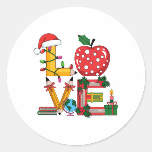 Teacher Gift Love Pencil Apple Books Classic Round Sticker