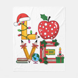 Teacher Gift Love Pencil Apple Books Fleece Blanket