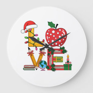 Teacher Gift   Love Pencil Apple Books Large Clock