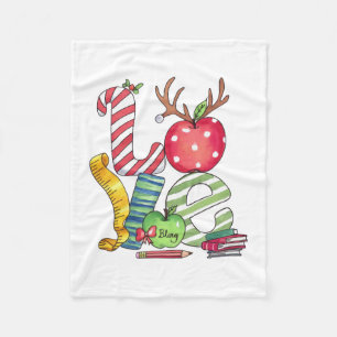 Teacher Gift Love Pencil Apple Fleece Blanket