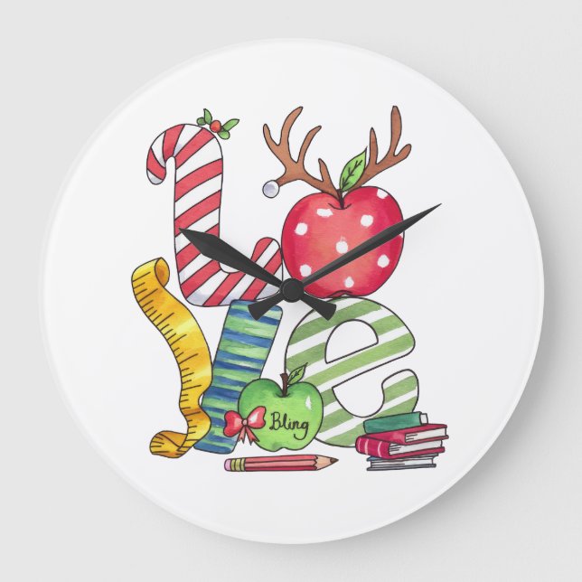 Teacher Gift | Love Pencil Apple Large Clock (Front)