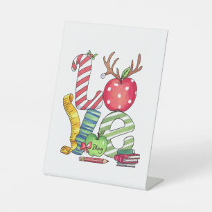 Teacher Gift Love Pencil Apple Pedestal Sign