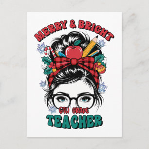 Teacher Gift Merry And Bright Teacher Announcement Postcard