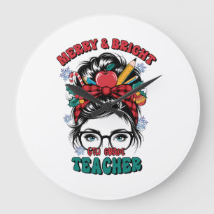 Teacher Gift   Merry And Bright Teacher Large Clock