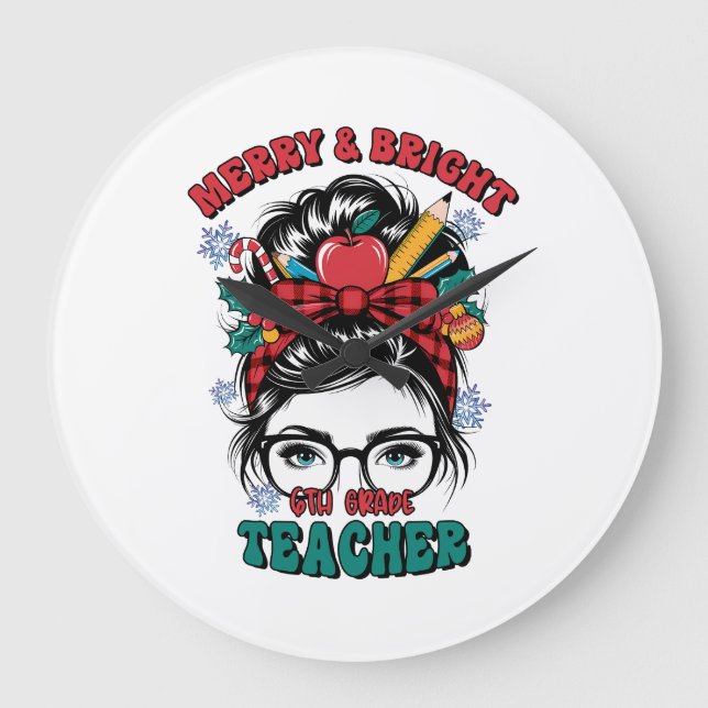 Teacher Gift | Merry And Bright Teacher Large Clock (Front)