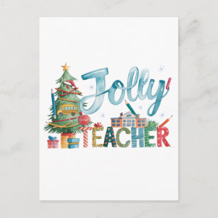 Teacher Gift Merry Christmas Jolly Teacher Announcement Postcard
