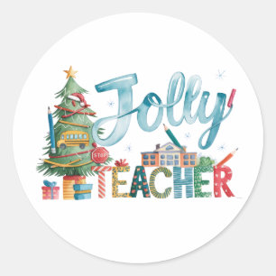 Teacher Gift   Merry Christmas Jolly Teacher Classic Round Sticker