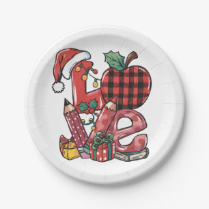 Teacher Gift Merry Christmas Love Paper Plate