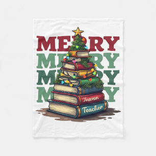 Teacher Gift Merry Christmas Teacher Books Fleece Blanket
