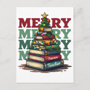 Teacher Gift Merry Christmas Teacher Books Holiday Postcard