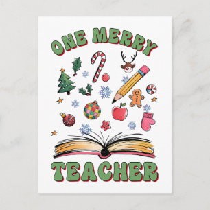 Teacher Gift One Merry Teacher Holiday Postcard