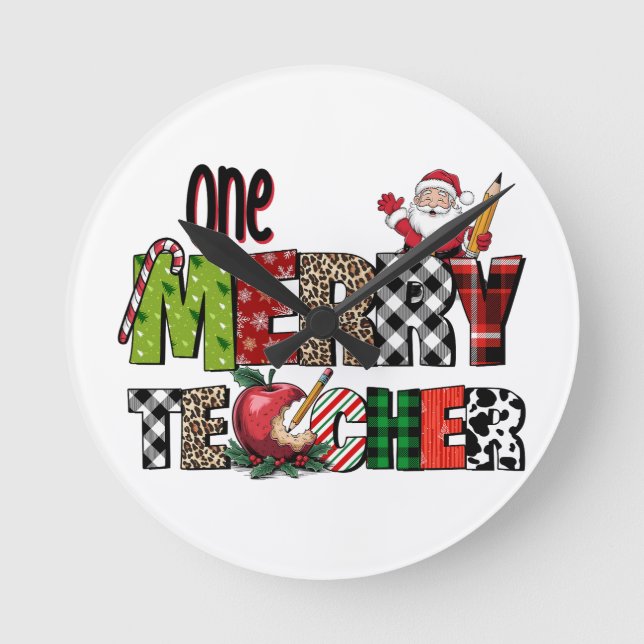 Teacher Gift | One Merry Teacher Round Clock (Front)