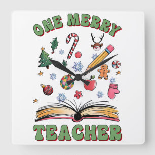 Teacher Gift   One Merry Teacher Square Wall Clock