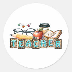 Teacher Gift Pencil Teacher Classic Round Sticker
