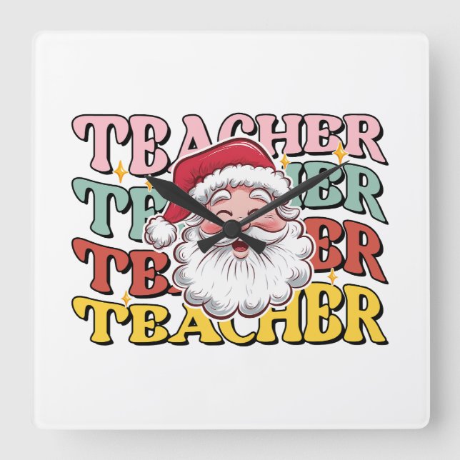 Teacher Gift | Santa Teacher Square Wall Clock (Front)