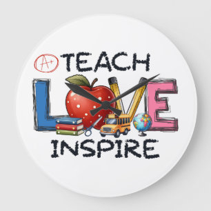 Teacher Gift   Teach Love Inspire Large Clock