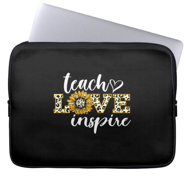 Teacher Gift Teach Love Inspire Leopard Laptop Sleeve (Front)