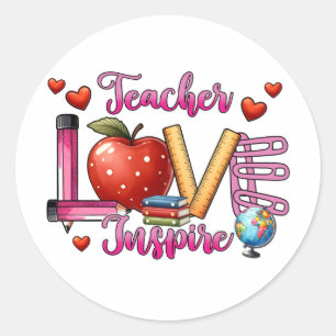 Teacher Gift Teacher Love Inspire Classic Round Sticker
