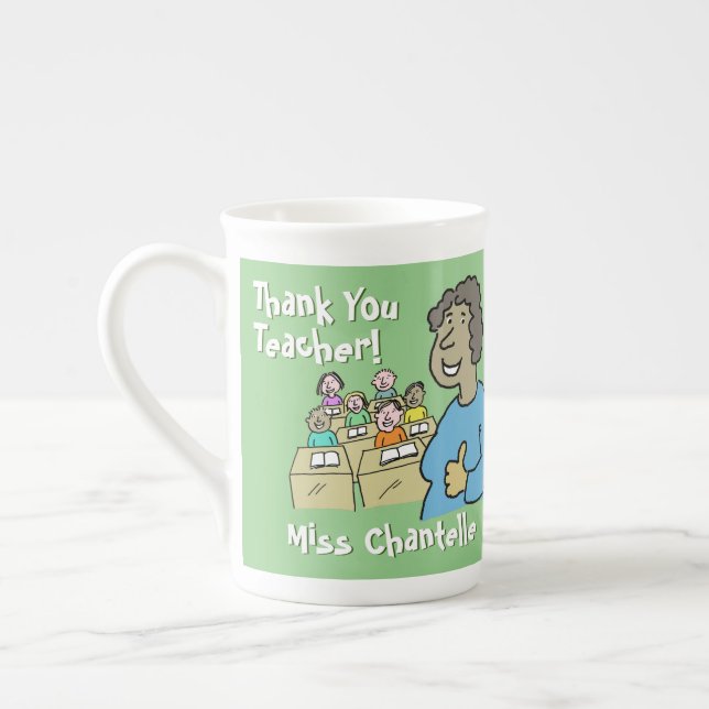 Teacher Gift. Thank You black female schoolteacher Bone China Mug (Left)