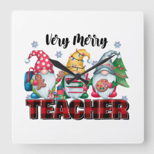 Teacher Gift   Very Merry Teacher Square Wall Clock