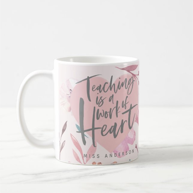 Teacher gift watercolor heart coffee mug (Left)