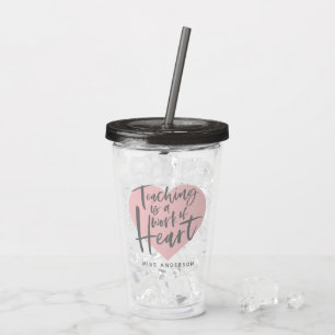 Teacher gift watercolor heart coffee mug acrylic t tumbler