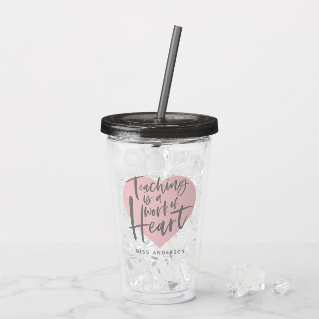 Teacher gift watercolor heart coffee mug acrylic t tumbler (Back Ice)