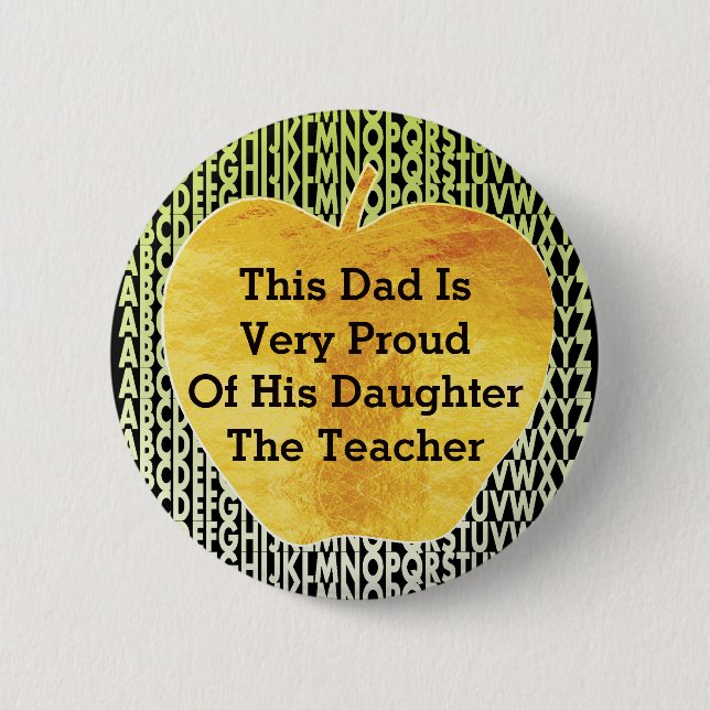 Teacher -Gold Apple 6 Cm Round Badge (Front)