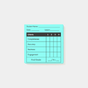 Teacher Grading Rubric for Classwork in Blue Post-it Notes