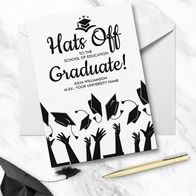 Teacher Graduation Hats Off Grad Photo Party Invitation (Creator Uploaded)