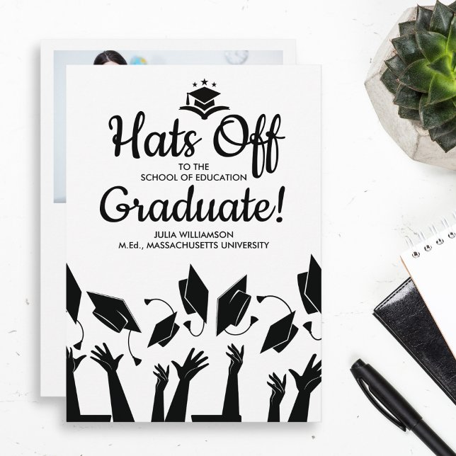 Teacher Graduation Hats Off Grad Photo Party Invitation (Creator Uploaded)
