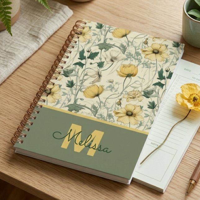 Teacher Graduation Wildflower Botanical Gift Planner (Vintage yellow wildflower pattern notebook — a perfect graduation gift for her or teacher thank you.)