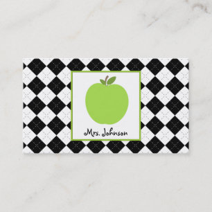 Teacher Green Apple Black Argyle Business Card