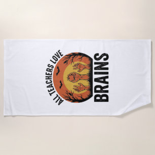 Teacher Halloween Brains Vintage Vector Design_1 Beach Towel