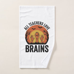 Teacher Halloween Brains Vintage Vector Design_1 Hand Towel