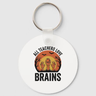 Teacher Halloween Brains Vintage Vector Design_1 Key Ring