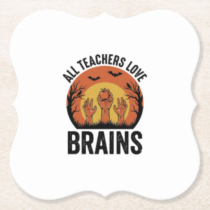 Teacher Halloween Brains Vintage Vector Design_1 Paper Coaster