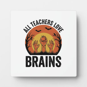 Teacher Halloween Brains Vintage Vector Design_1 Plaque